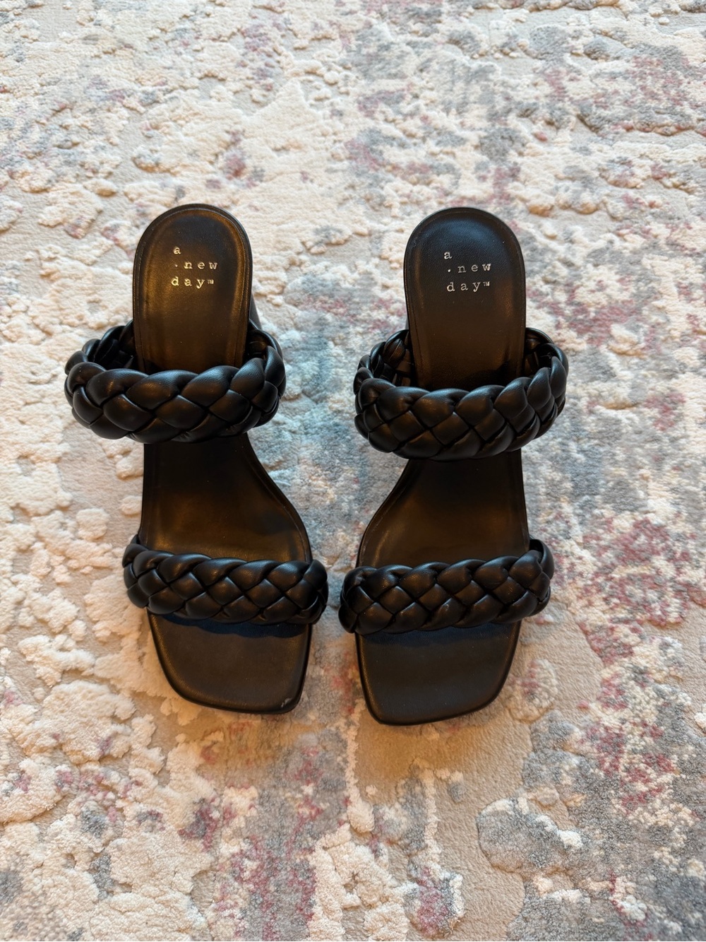 a new day Black Braided Double-Strap Slide Mules